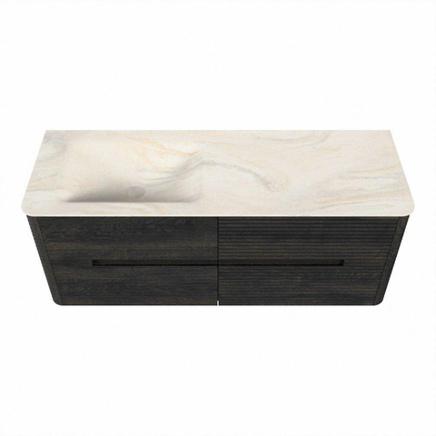 Mondiaz CIRO-DLUX Badkamermeubelset - 130x45x50cm - Solid surface wastafel Ostra - 1 wasbak Links - zonder kraangaten - 4 lades - Shadow SW1532489