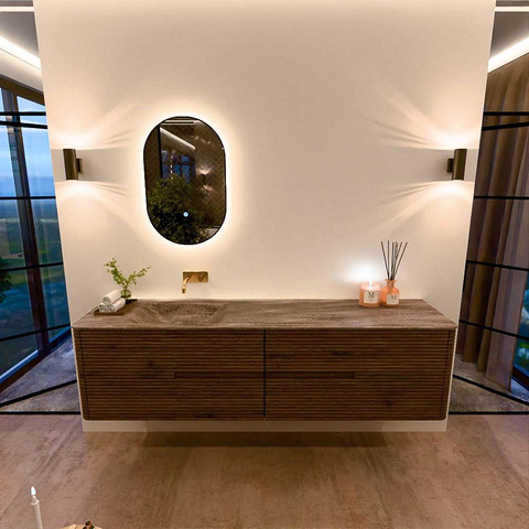Mondiaz CIRO-DLUX Badkamermeubelset - 190x45x50cm - Solid surface wastafel Oza - 1 wasbak Links - zonder kraangaten - 4 lades - Dusk SW1533314