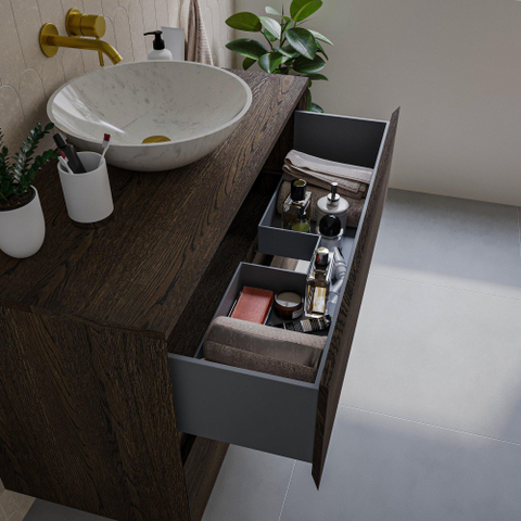 Saniclass Holz Pure Meuble de salle de bain - 100x45x60cm - lavabo en céramique blanc - 1 vasque - sans trous de robinet - 2 tiroirs - Charcoal SW1437766
