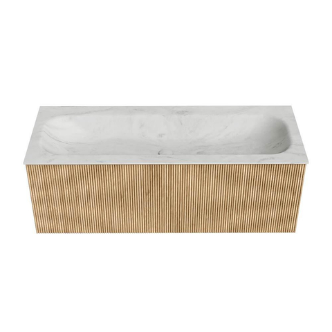 MONDIAZ KURVE-DLUX 120cm badmeubel kleur Oak met 1 lade. Wastafel BIG LARGE midden zonder kraangat kleur Opalo. SW1137594