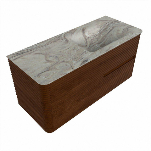 Mondiaz CIRO-DLUX Badkamermeubelset - 110x45x50cm - Solid surface wastafel Glace - 1 wasbak Rechts - 1 kraangat - 2 lades - Ruby SW1531694