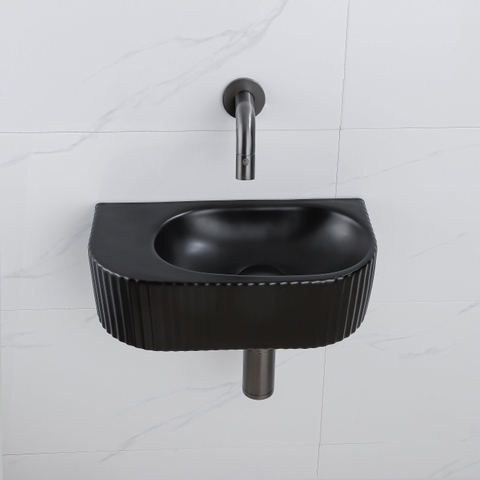 QeramiQ Fuente fonteinset – halfrond – 40x21.5x12 cm – zonder kraangat – kraan gunmetal – geribbeld SW1233120