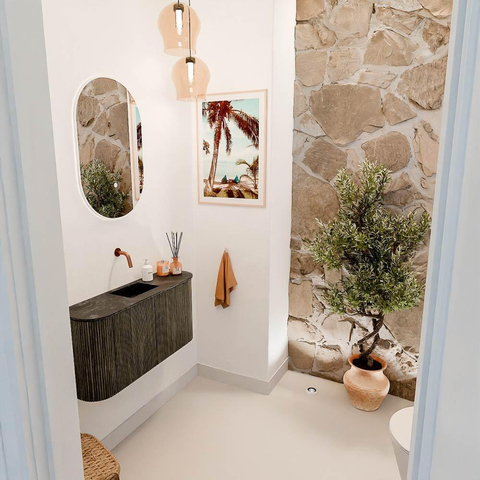 Mondiaz JOYA-DLUX 83.2cm toiletmeubel - ronding links en rechts kleur Shadow - Wastafel FAYE positie Midden Zonder kraangat kleur Lava. SW1422908
