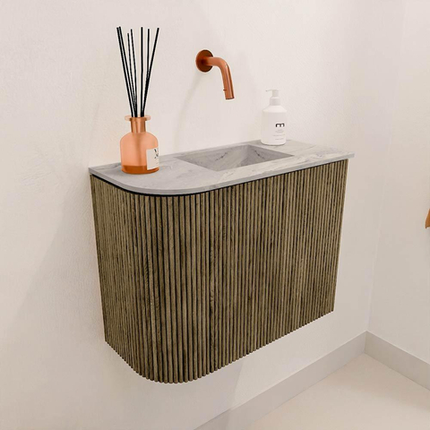 Mondiaz JOYA-DLUX 51.6cm toiletmeubel - ronding links kleur Dusk - Wastafel FAYE positie Rechts Zonder kraangat kleur Glace. SW1423164