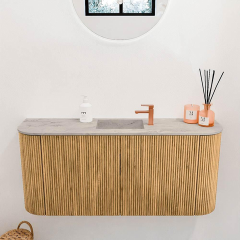 Mondiaz JOYA-DLUX 93.2cm toiletmeubel - ronding links en rechts kleur Oak - Wastafel FAYE positie Midden 1 kraangat kleur Glace. SW1422024