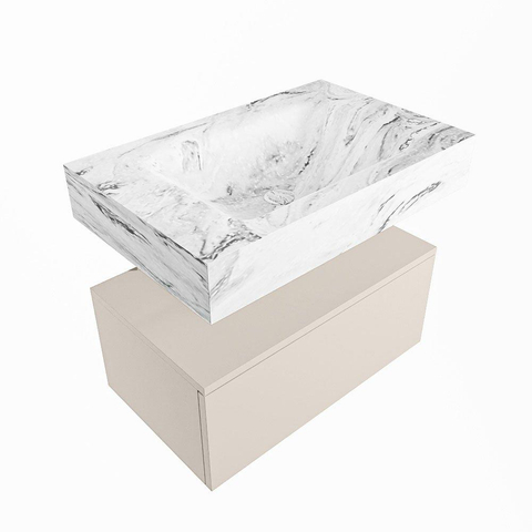 Mondiaz ALAN-DLUX Ensemble de meuble - 70cm - meuble Linen mat - 1 tiroir - Lavabo Cloud Glace suspendu - vasque Centre - 1 trou de robinet SW805232