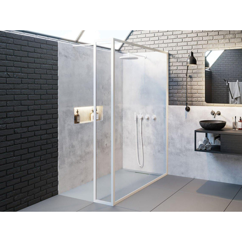 Riho Lucid GD402 inloopdouche 90x200cm met 30cm zijwand met handdoekrek kader mat wit SHOWROOMMODEL SHOW19308