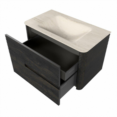 Mondiaz CIRO-DLUX Ensemble de meubles de salle de bains - 80x45x50cm - Plan vasque solid surface Meli - 1 vasque au milieu - sans trous de robinet - 2 tiroirs - Shadow SW1532383