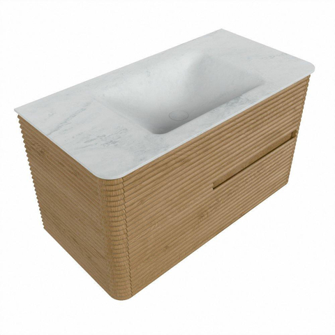 Mondiaz CIRO-DLUX Badkamermeubelset - 90x45x50cm - Solid surface wastafel Opalo - 1 wasbak Midden - zonder kraangaten - 2 lades - Oak SW1531027
