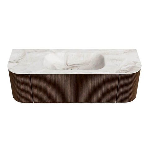 MONDIAZ KURVE-DLUX Meuble de salle de bains 140 cm avec module 25 Len R couleur Walnut avec 1 tiroir et 2 portes. Lavabo BIG SMALL central 1 trou de robinet couleur Frappe. SW1137449