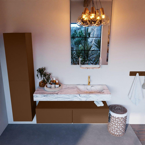 MONDIAZ ALAN - DLUX Badkamermeubelset - 130cm - onderkast - Rust - 2 lades - vrijhangende wastafel - wasbak rechts - 1 kraangat - Glace SW805982
