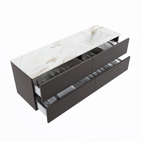 MONDIAZ VICA-DLUX Ensemble meuble de salle de bains - 150cm - meuble sous-lavabo dark grey - 4 tiroirs - lavabo encastré cloud à droite - sans trous de robinet - version hauteur 60cm - frape SW1088860