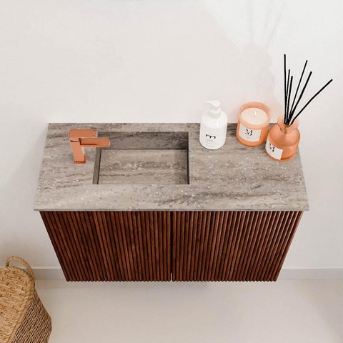 Mondiaz JOYA-DLUX 60cm meuble de toilette - couleur Ruby - Vasque FAYE position Gauche 1 trou de robinet couleur Oza. SW1425493