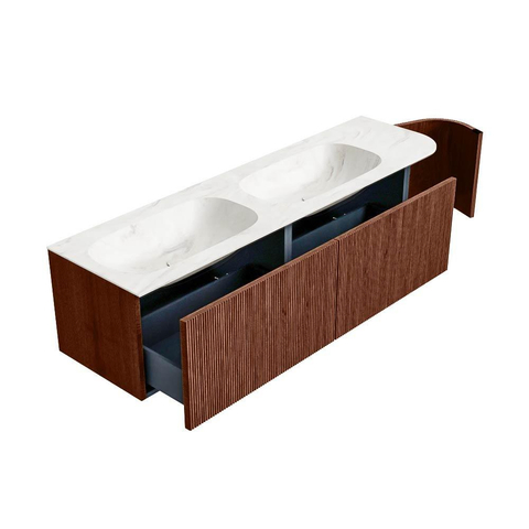 Mondiaz KURVE-DLUX Badkamermeubelset - 165x46x40cm - 2 lade - 1 deur - wastafel solid surface - dubbel / links - zonder kraangat - Ruby SW1415940