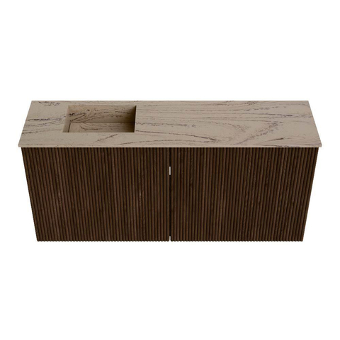 Mondiaz JOYA-DLUX 90cm toiletmeubel - kleur Walnut - Wastafel FAYE positie Links Zonder kraangat kleur Arena. SW1424344