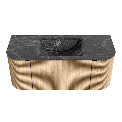 MONDIAZ KURVE-DLUX Meuble de salle de bains 110 cm avec module 25 Len R couleur Chêne avec 1 tiroir et 2 portes. Lavabo CLOUD centré sans trou de robinet couleur Lava. SW1138126