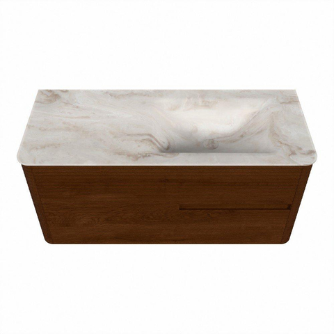 Mondiaz CIRO-DLUX Badkamermeubelset - 110x45x50cm - Solid surface wastafel Frappe - 1 wasbak Rechts - 1 kraangat - 2 lades - Ruby SW1531317