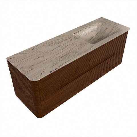 Mondiaz CIRO-DLUX Meuble de salle de bains - 140x45x50cm - Plan vasque solid surface Arena - 1 lavabo à droite - 1 trou de robinetterie - 4 tiroirs - Ruby SW1531711