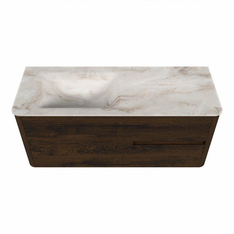 Mondiaz CIRO-DLUX Ensemble de meubles de salle de bains - 120x45x50cm - lavabo solid surface Frappe - 1 bassin à gauche - 1 trou de robinet - 2 tiroirs - Noyer SW1530287