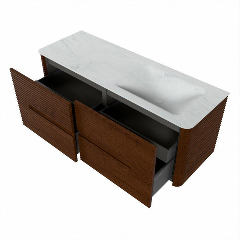 Mondiaz CIRO-DLUX Badkamermeubelset - 130x45x50cm - Solid surface wastafel Opalo - 1 wasbak Rechts - 1 kraangat - 4 lades - Ruby SW1531654