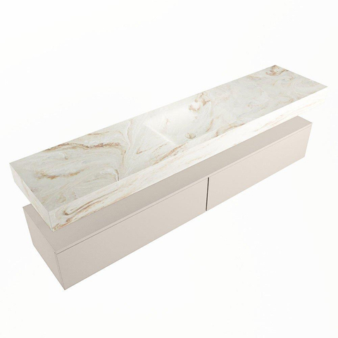 Mondiaz ALAN-DLUX Ensemble de meuble - 200cm - meuble Linen mat - 2 tiroirs - Lavabo Cloud Frappe suspendu - vasque Centre - 0 trous de robinet SW805025