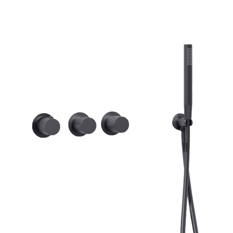 Fortifura Nebbio Badcombinatie-set - thermostaatkraan - wandaansluitbocht - met handdouchehouder - gladde doucheslang - staaf handdouche - badvulcombinatie - PVD - geborsteld gunmetal (antraciet) SW1238073