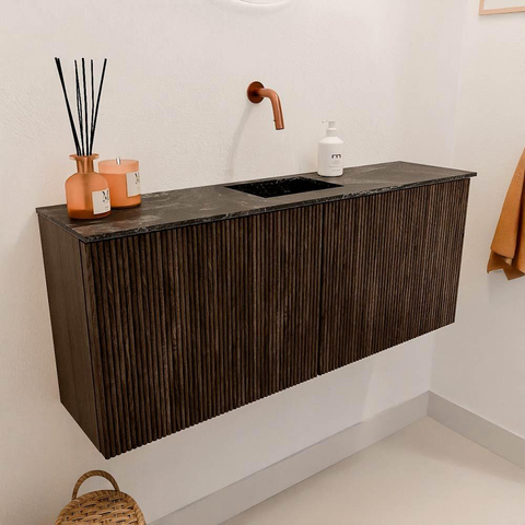 Mondiaz JOYA-DLUX 100cm meuble de salle de bains - couleur Walnut - Vasque FAYE position Milieu Sans trou de robinet couleur Lava. SW1422460