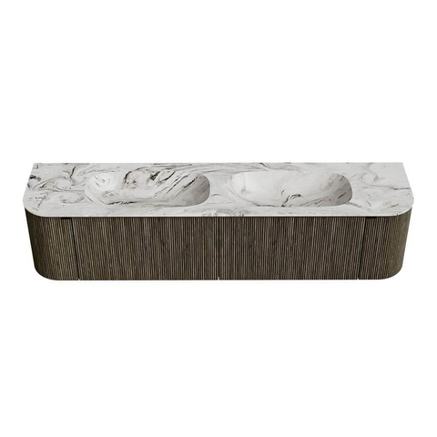 Mondiaz KURVE-DLUX Badkamermeubelset - 190x46x40cm - 2 lade - 2 deuren - wastafel solid surface - dubbel - zonder kraangat - Shadow SW1414609
