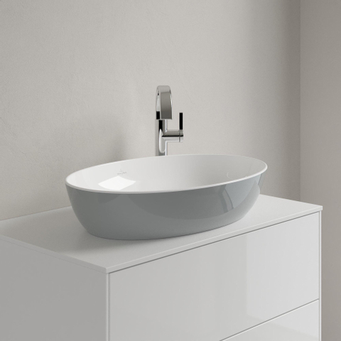 Villeroy & Boch Artis opzetwastafel ovaal - 61x41x12.5cm - zonder kraangat - zonder overloop - French Linen (glans grijs) SW68831