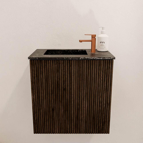 Mondiaz JOYA-DLUX Meuble de salle de bains 40cm - couleur Walnut - Vasque FAYE position Gauche 1 trou de robinet couleur Lava SW1422431