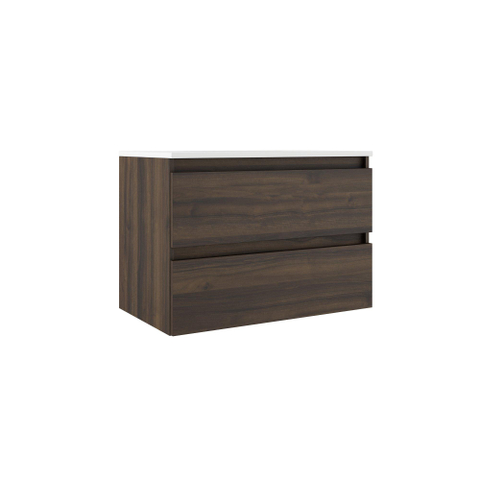 Saniclass Chacito Meuble de salle de bain - 100x40x55cm - peu profond - 2 tiroirs - sans poignée - lavabo brillant blanc - 1 trou de robinet - noyer SW1441440