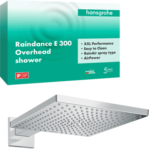 Hansgrohe Raindance e Square - hoofddouche E300 - 1jet - met douchearm 39cm - 30x30cm - hoogglans chroom SW157192