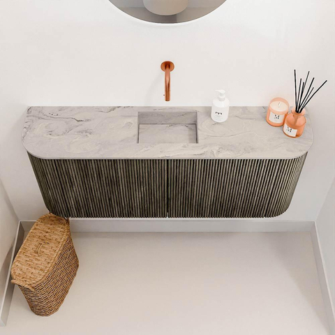 Mondiaz JOYA-DLUX 103.2cm toiletmeubel - ronding links en rechts kleur Shadow - Wastafel FAYE positie Midden Zonder kraangat kleur Glace. SW1422810