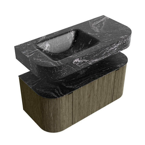 MONDIAZ THOR-DLUX 100cm meuble de salle de bains arrondi gauche + droite couleur Shadow avec 1 tiroir et 2 portes. Vasque suspendue CLOUD gauche 1 trou de robinet couleur Lava. SW1467517
