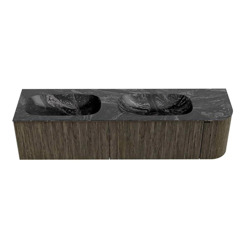 Mondiaz KURVE-DLUX Badkamermeubelset - 175x46x40cm - 2 lade - 1 deur - wastafel solid surface - dubbel / links - 2 kraangaten - Shadow SW1414705