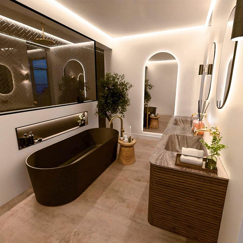 Mondiaz CIRO-DLUX Badkamermeubelset - 190x45x50cm - Solid surface wastafel Sombra - 2 wasbak Dubbel - zonder kraangaten - 4 lades - Dusk SW1533565