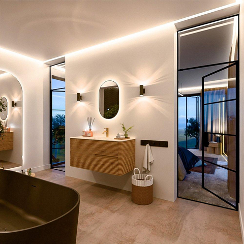 Mondiaz CIRO-DLUX Ensemble de meubles de salle de bains - 110x45x50cm - Lavabo solid surface Ostra - 1 vasque au milieu - 1 trou de robinet - 2 tiroirs - Chêne SW1531128