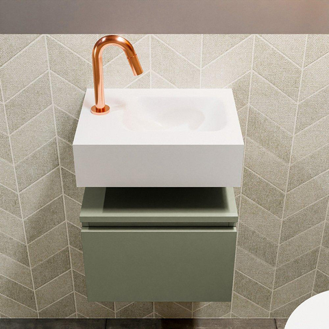 MONDIAZ ANDOR Toiletmeubel - 40x30x30cm - 1 kraangat - 1 lades - army mat - wasbak rechts - Solid surface - Wit SW474047