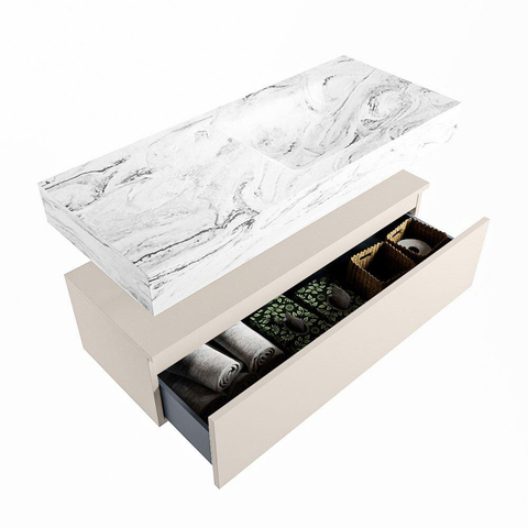 MONDIAZ ALAN - DLUX Badkamermeubelset - 110cm - onderkast - Linen - 1 lade - vrijhangende wastafel - wasbak rechts - 0 kraangaten - Glace SW805766