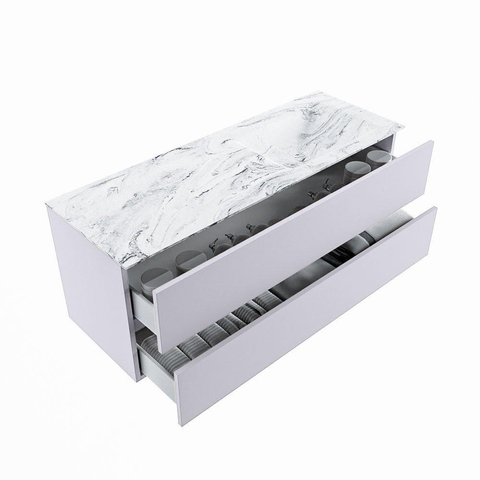 MONDIAZ VICA-DLUX Ensemble meuble de salle de bains - 130cm - meuble bas Cale - 2 tiroirs - lavabo encastré Cloud à droite - 1 trou de robinet - version haute 60cm - Glace SW1088332