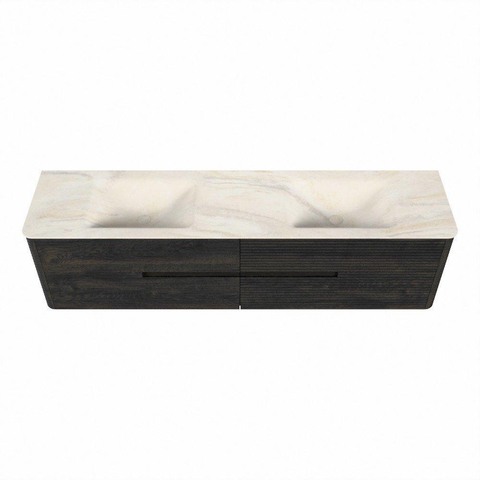 Mondiaz CIRO-DLUX Meuble de salle de bains - 190x45x50cm - Plan-vasque Solid surface Ostra - 2 vasques Double - 2 trous de robinetterie - 4 tiroirs - Shadow SW1532372