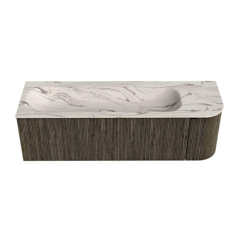 MONDIAZ KURVE-DLUX Meuble de salle de bains 145cm arrondi à droite couleur Shadow avec 1 tiroir et 1 porte. Lavabo BIG LARGE à gauche 1 trou de robinet Nata. SW1432304
