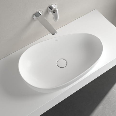 Villeroy & Boch Antao Waskom - 65x40x14.6cm asymmetrisch - zonder overloop - Stone White (mat wit) SW917843