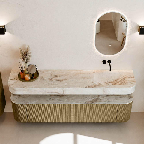 MONDIAZ THOR-DLUX Meuble de salle de bains - 190cm - arrondi gauche + droite - couleur Dusk - 2 tiroirs et 2 portes - Vasque suspendue CLOUD Droite sans trou de robinet - couleur Frappe SW1466439