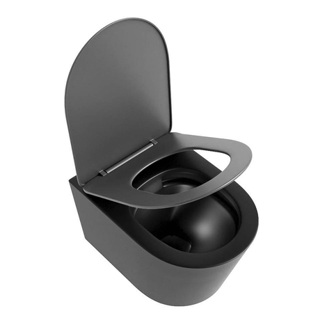 Mondiaz LAVIE hangtoilet – spoelrandloos – 36 x 53 cm – met softclose zitting – Urban (zwart), zitting Dark grey (grijs) SW1208610