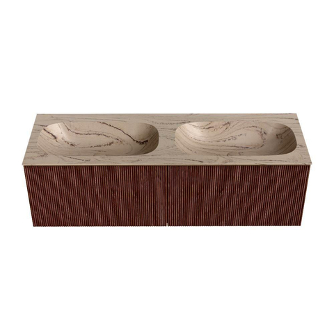 MONDIAZ KURVE-DLUX Meuble de salle de bains 140cm couleur Ruby avec 2 tiroirs et 0 portes. Lavabo STOR SMALL Double sans trou de robinet Arena. SW1431539