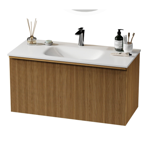 Saniclass Terra Meuble sous lavabo - 100cm - 2 tiroirs - façade à rainures - bois de sable SW1174092