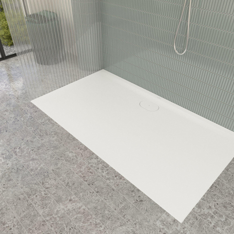 Villeroy & Boch Ecora douchebak - 160x90x3.5cm - afvoer lange zijde - stone white (wit) SW1558981