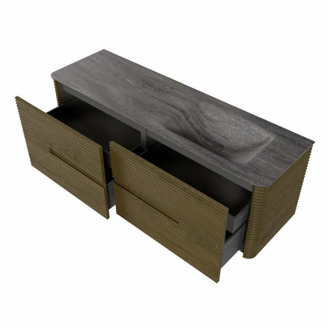 Mondiaz CIRO-DLUX Badkamermeubelset - 150x45x50cm - Solid surface wastafel Oza - 1 wasbak Rechts - zonder kraangaten - 4 lades - Dusk SW1533288