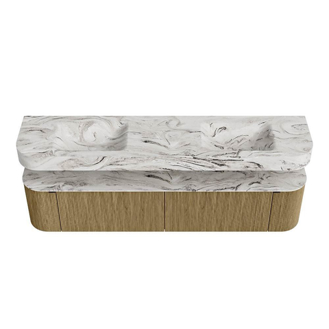 MONDIAZ THOR-DLUX Meuble de salle de bains - 200cm - arrondi gauche + droite - couleur Dusk - 2 tiroirs - 2 portes - Vasque suspendue CLOUD Double sans trou de robinet - couleur Glace SW1466833